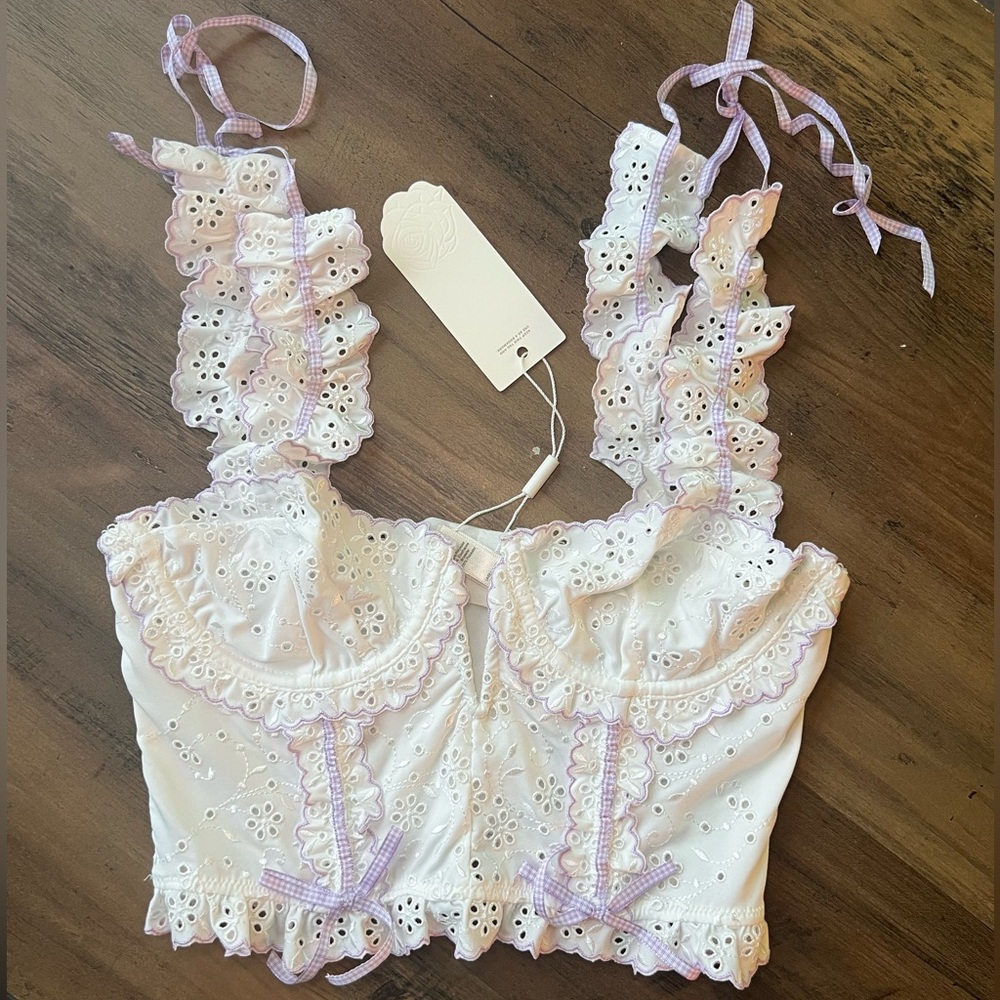 For Love & Lemons White Eyelet Lace Bralette